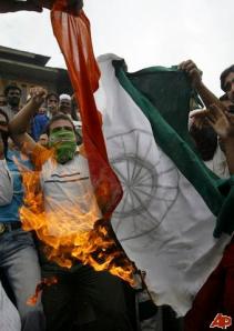 Muslims Burning Indian Flag in Kashmir on 15th August